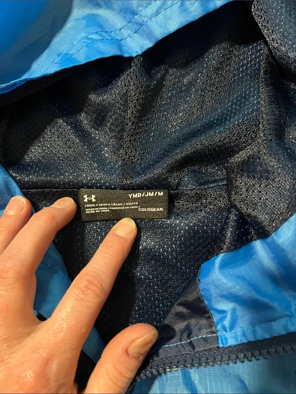 Under Armour Bright Blue and Navy Hooded Kids Windbreaker Rain Jacket Medium